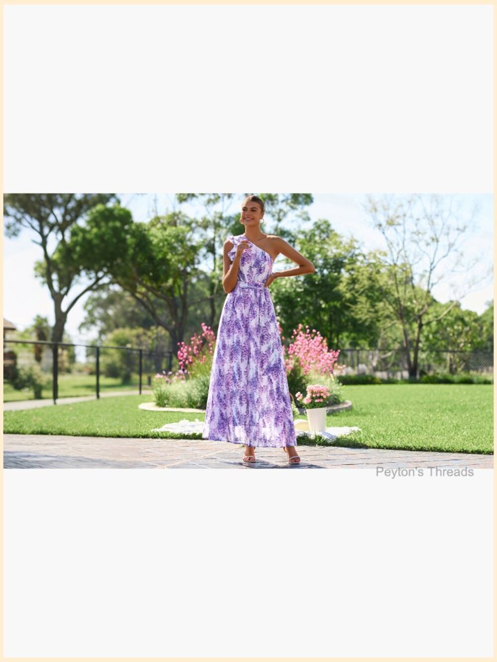 One Shoulder Floral Smocked Ruffle Maxi Dress with Pockets - Picture 7 of 7
